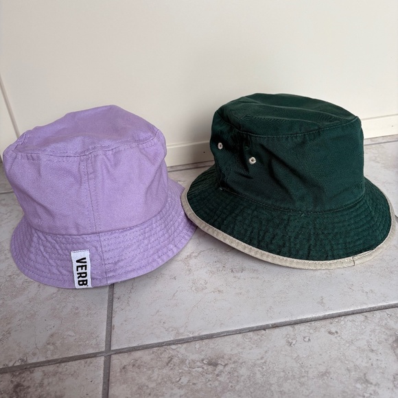 AJM International Accessories - Summer Bucket Hats - Set of Two - Green & Purple - 100% Cotton